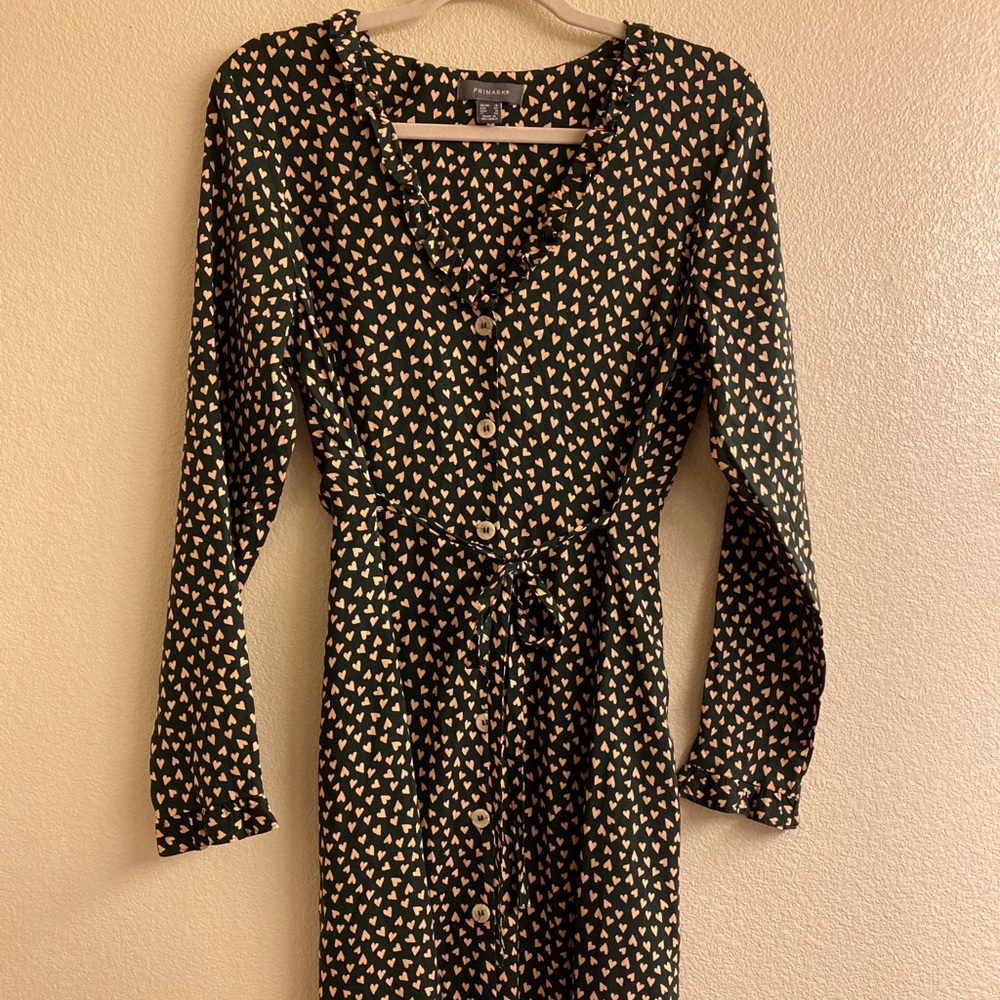 Ruffle Sleeve Primark Dress - Dark Green w/hearts